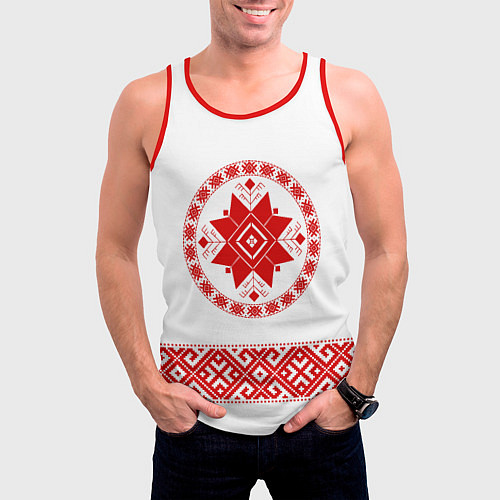 Мужская майка без рукавов Вышиванка с обережной символикой / 3D-Красный – фото 3