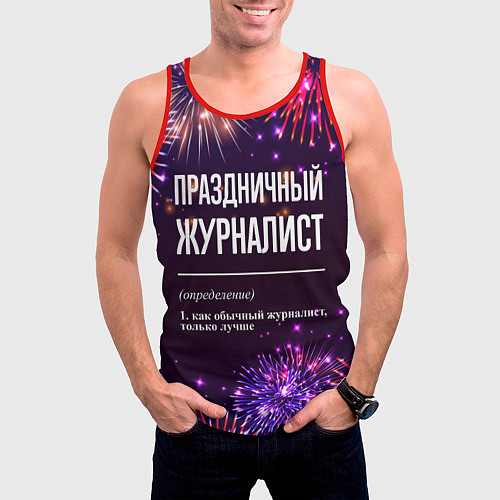 Мужская майка без рукавов Праздничный журналист: фейерверк / 3D-Красный – фото 3