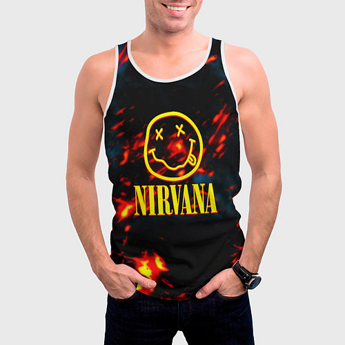 Мужская майка без рукавов Nirvana rock огненное лого лава / 3D-Белый – фото 3