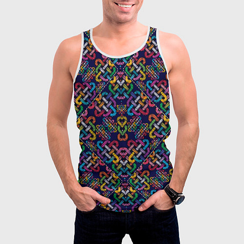 Мужская майка без рукавов Вышитый узор / 3D-Белый – фото 3