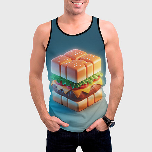 Мужская майка без рукавов Абстрактный гамбургер в форме куба / 3D-Черный – фото 3