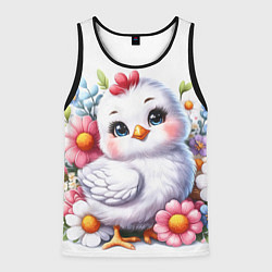 Майка-безрукавка мужская Мультяшная курица с цветами акварелью, цвет: 3D-черный