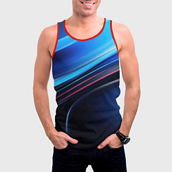 Майка-безрукавка мужская Синяя и черная абстракция геометрическая, цвет: 3D-красный — фото 2
