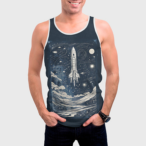 Мужская майка без рукавов Винтажный постер космос титан ракета / 3D-Белый – фото 3