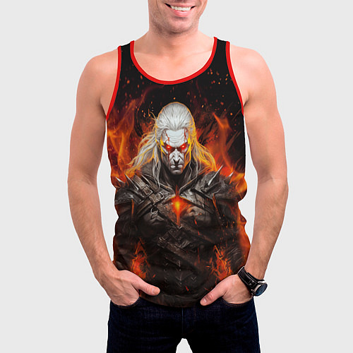 Мужская майка без рукавов Ведьмак и пламя / 3D-Красный – фото 3