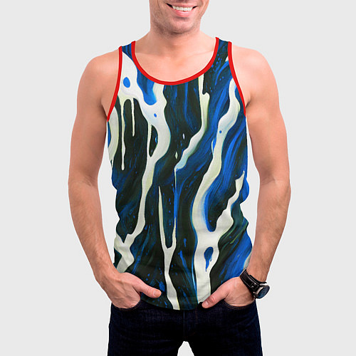 Мужская майка без рукавов Текучая краска белая и синяя / 3D-Красный – фото 3
