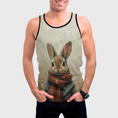 Мужская майка без рукавов Кролик в шарфе / 3D-Черный – фото 3