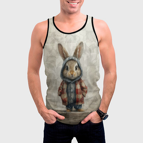 Мужская майка без рукавов Кролик в пальто / 3D-Черный – фото 3