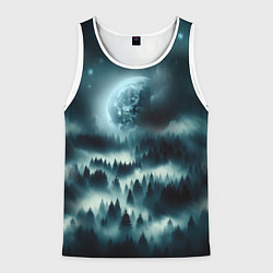 Майка-безрукавка мужская Луна и туман в лесу, цвет: 3D-белый