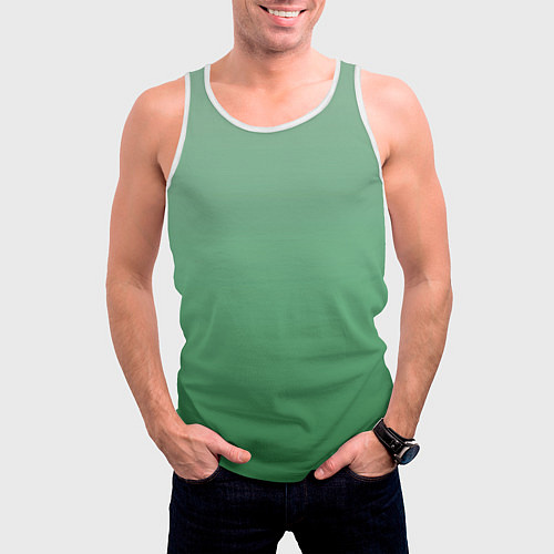Мужская майка без рукавов Градиент приглушённый зелёный / 3D-Белый – фото 3