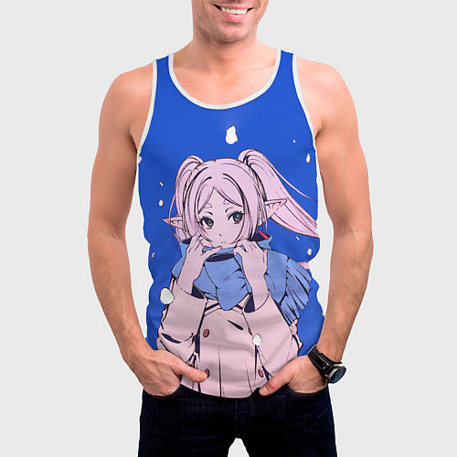 Мужская майка без рукавов Фрирен и снег / 3D-Белый – фото 3