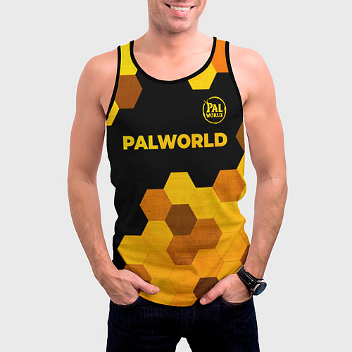 Мужская майка без рукавов Palworld - gold gradient посередине / 3D-Черный – фото 3