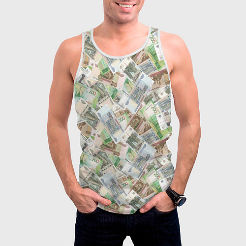 Мужская майка без рукавов Российские денежные купюры / 3D-Белый – фото 3