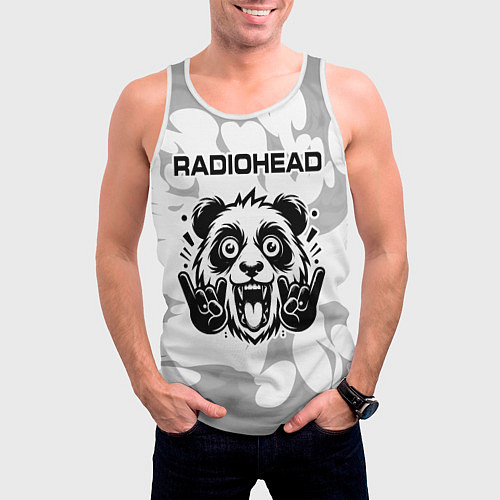 Мужская майка без рукавов Radiohead рок панда на светлом фоне / 3D-Белый – фото 3