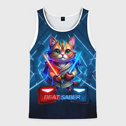 Майка-безрукавка мужская Beat Saber кот музыкальный джедай, цвет: 3D-белый