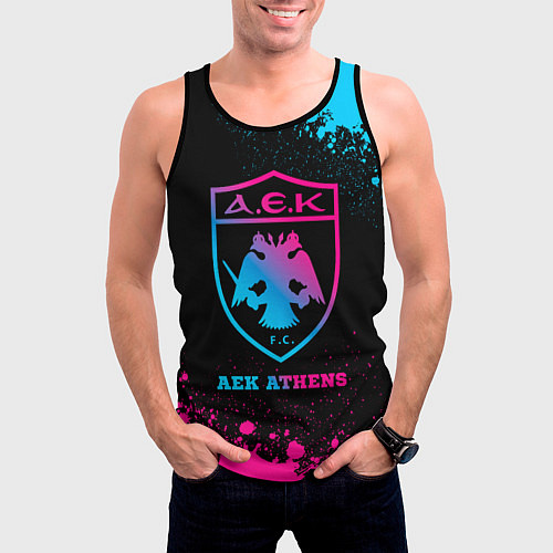 Мужская майка без рукавов AEK Athens - neon gradient / 3D-Черный – фото 3