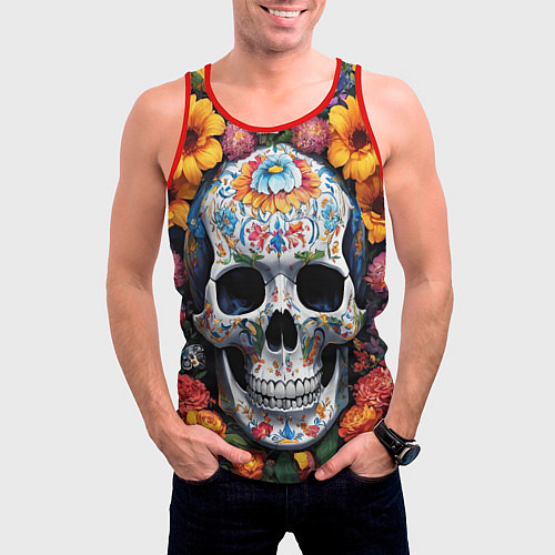 Мужская майка без рукавов Bright colors and a skull / 3D-Красный – фото 3