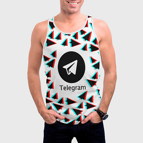 Мужская майка без рукавов Telegram logo pattern steel / 3D-Белый – фото 3
