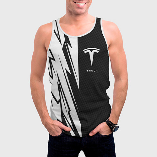 Мужская майка без рукавов Tesla - carbon texture / 3D-Белый – фото 3