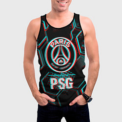 Майка-безрукавка мужская PSG FC в стиле glitch на темном фоне, цвет: 3D-черный — фото 2