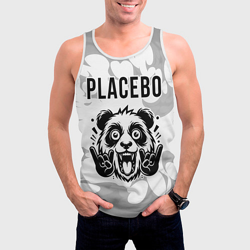 Мужская майка без рукавов Placebo рок панда на светлом фоне / 3D-Белый – фото 3