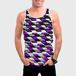 Майка-безрукавка мужская Фиолетовые треугольники и квадраты на белом фоне, цвет: 3D-белый — фото 2