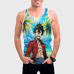 Майка-безрукавка мужская Ван Пис - Луффи и пальмы, цвет: 3D-белый — фото 2