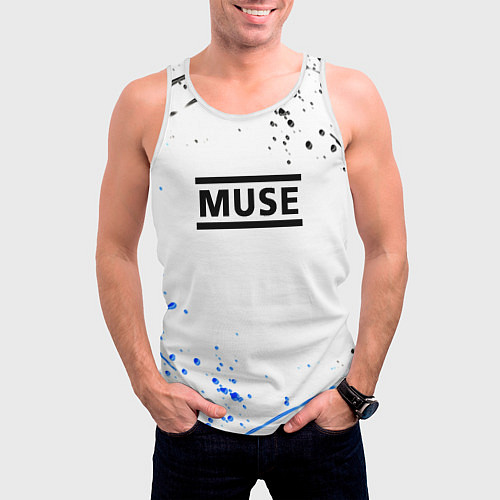 Мужская майка без рукавов MUSE рок стиль краски / 3D-Белый – фото 3