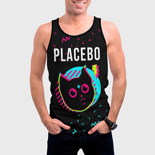 Мужская майка без рукавов Placebo - rock star cat / 3D-Черный – фото 3