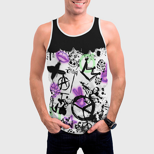 Мужская майка без рукавов Анархия от Мона Лизы в граффити и неоне / 3D-Белый – фото 3