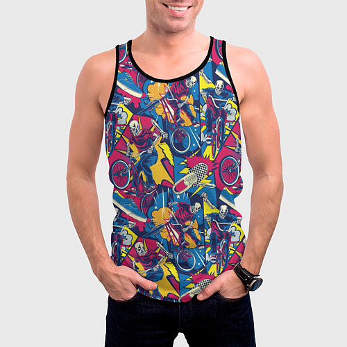 Мужская майка без рукавов Езда на велосипеде BMX в стиле комиксов / 3D-Черный – фото 3