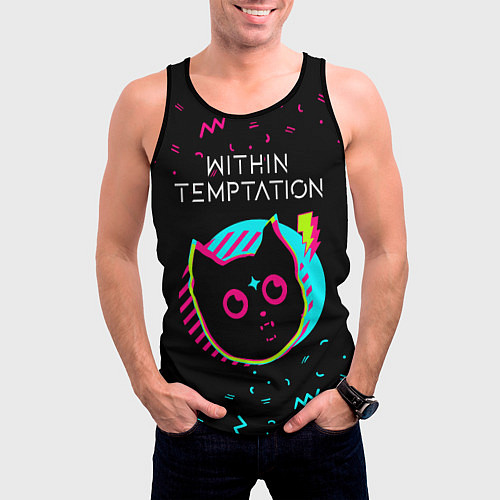 Мужская майка без рукавов Within Temptation - rock star cat / 3D-Черный – фото 3
