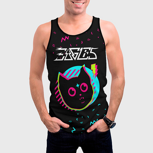 Мужская майка без рукавов Eagles - rock star cat / 3D-Черный – фото 3