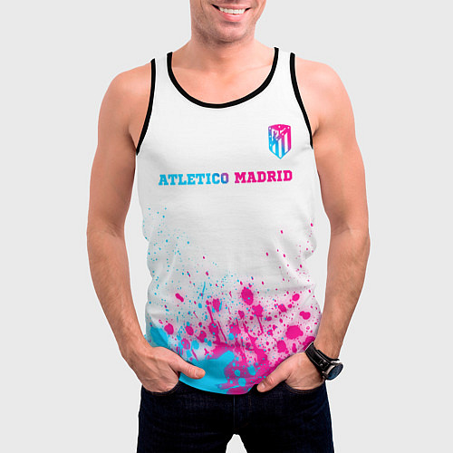 Мужская майка без рукавов Atletico Madrid neon gradient style посередине / 3D-Черный – фото 3