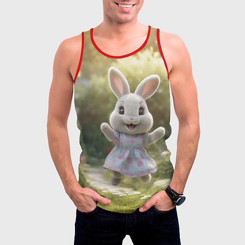 Мужская майка без рукавов Забавный белый кролик в платье / 3D-Красный – фото 3