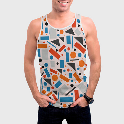 Мужская майка без рукавов Прямоугольники и круги / 3D-Белый – фото 3