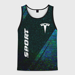 Майка-безрукавка мужская Tesla sport glitch blue, цвет: 3D-черный