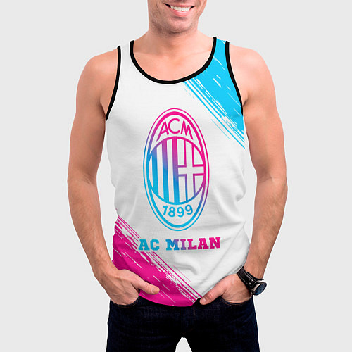 Мужская майка без рукавов AC Milan neon gradient style / 3D-Черный – фото 3