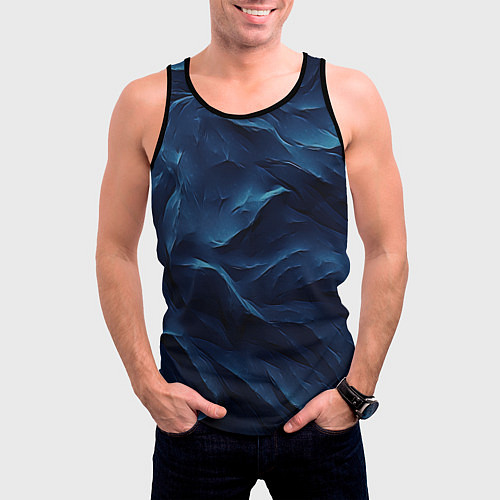 Мужская майка без рукавов Синие глубокие абстрактные волны / 3D-Черный – фото 3