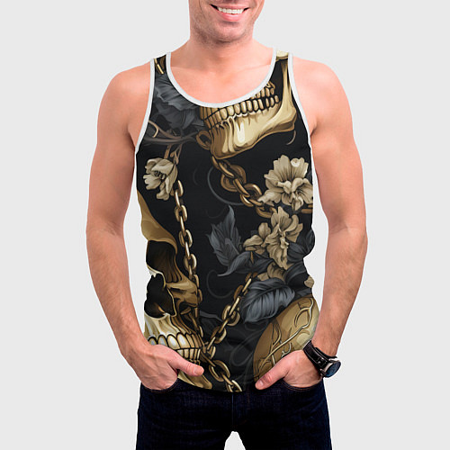 Мужская майка без рукавов Золотые черепа с цепями / 3D-Белый – фото 3