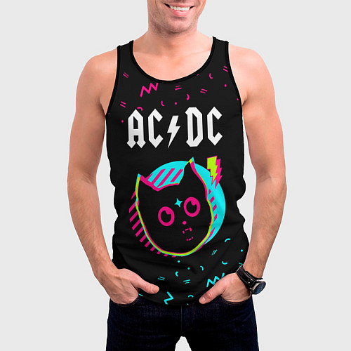 Мужская майка без рукавов AC DC - rock star cat / 3D-Черный – фото 3