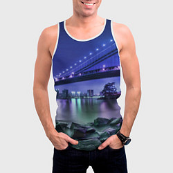 Майка-безрукавка мужская Вечерняя Америка - мост, цвет: 3D-белый — фото 2