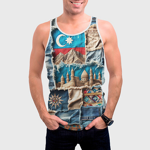Мужская майка без рукавов Пэчворк джинсы в Азербайджане / 3D-Белый – фото 3
