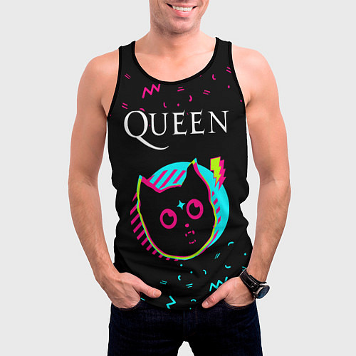 Мужская майка без рукавов Queen - rock star cat / 3D-Черный – фото 3