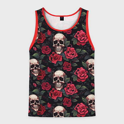 Мужская майка без рукавов Черепа и алые розы / 3D-Красный – фото 1