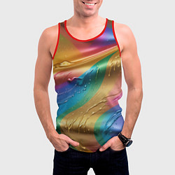Майка-безрукавка мужская Жидкий радужный металл, цвет: 3D-красный — фото 2
