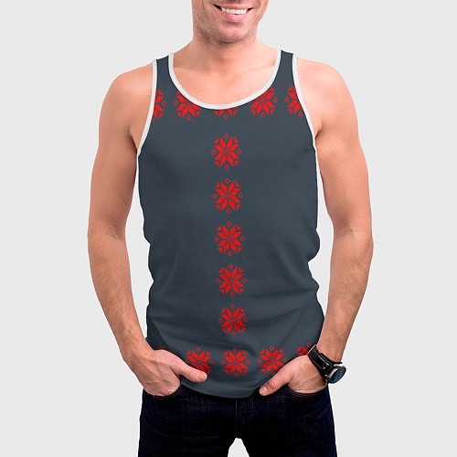 Мужская майка без рукавов Этно - темный / 3D-Белый – фото 3
