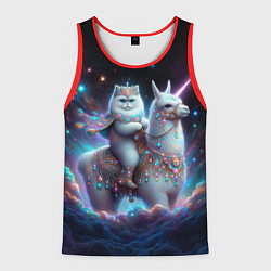 Майка-безрукавка мужская Персидский кот верхом на альпаке, цвет: 3D-красный