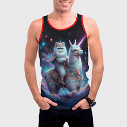 Майка-безрукавка мужская Персидский кот верхом на альпаке, цвет: 3D-красный — фото 2