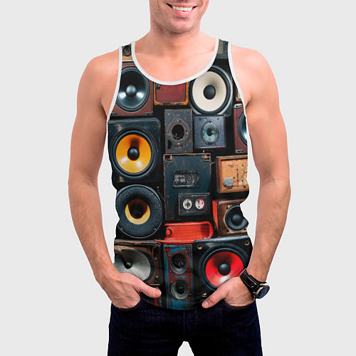 Мужская майка без рукавов Audio speaker / 3D-Белый – фото 3